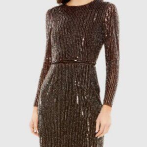 Mac Duggal (299) Brown Long Sleeve Sequin Mini Dress 93625 size 6